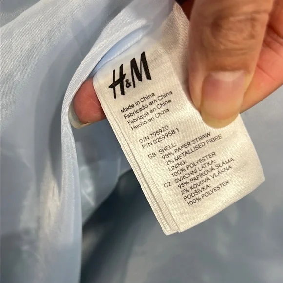 Stylish light blue raffia like Knit Tote Bag with Tan Straps - Picture 3 of 3